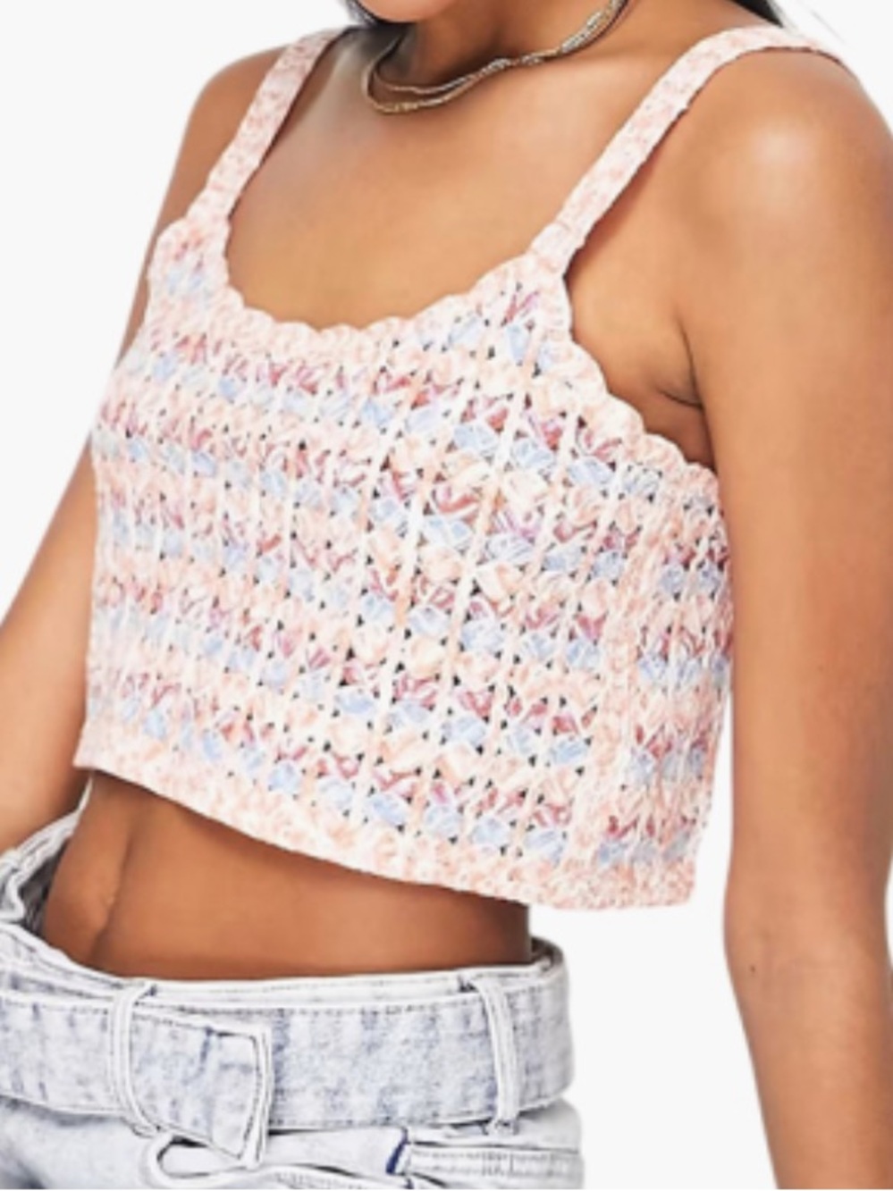 Pastel Multicolor Crochet Crop Top - Womens